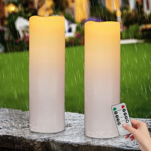 Image of Kimjo 14 inch x 4 inch Large Outdoor Waterproof Candles with Timer Remote, 2 Pack
