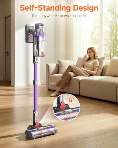 Image of FEPPO Cordless Vacuum Cleaner, Upgraded 70Mins Powerful Vacuum Cleaners for Home with Self-Standing, Touch Screen, Anti-Tangle Stick Vacuum Cordless, Wireless Vacuum for Hardwood Floor /Carpet /Pet Hair