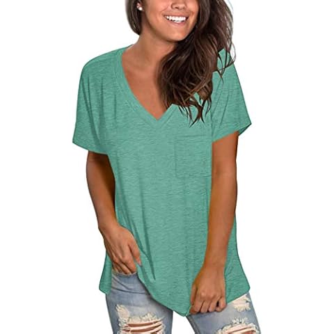 MOLERANI Women's V-Neck Casual T-Shirt with Pocket Cover
