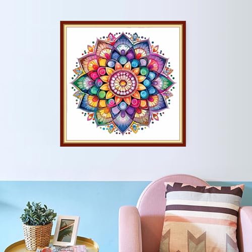 Image of Redxing Stamped Cross Stitch Kits Embroidery kit for Beginners Adults Full Range of Embroidery Patterns Starter Kits DIY Printed Cross Stitch Kits Needlepoint Kits 11CT-Magic Mandala 18x18 inch