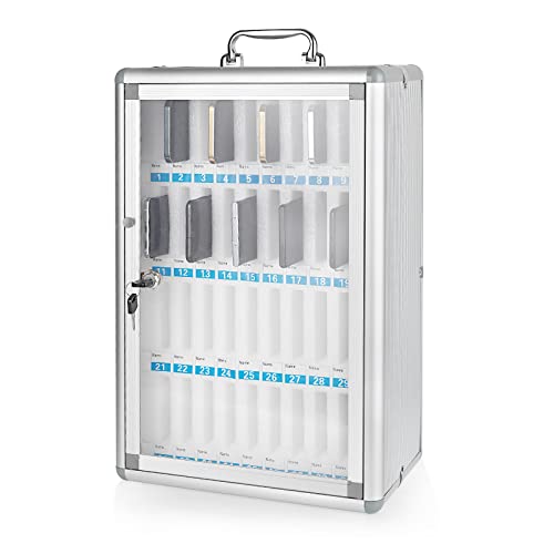 Lzttyee Handy-Aufbewahrungsbox mit Griff und Sicherheitsschloss für Klassenzimmer und Büro aus Aluminiumlegierung 40 Slots Cover