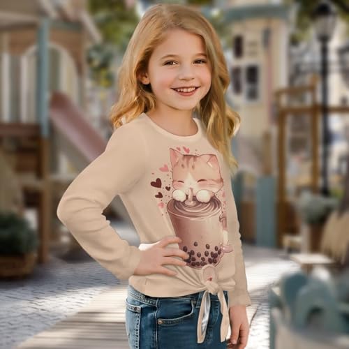 Girls Shirts Long Sleeve Tie Front Knot Shirt Size 5-123