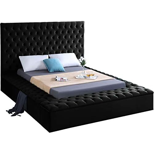 Modern Velvet Upholstered Queen Bed with Storage