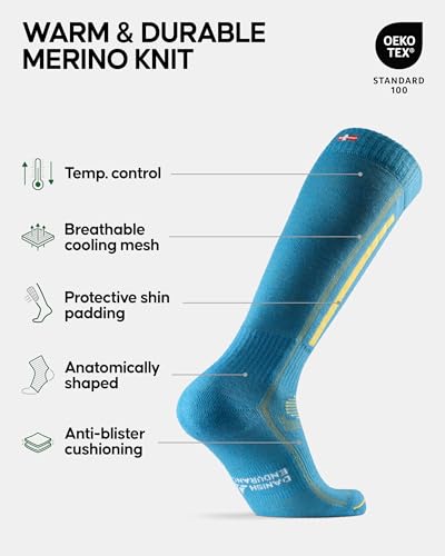 DANISH ENDURANCE Merino Wool Thermal Ski Socks, Shin Padding, Warm, for Men & Women 1 or 2 Pack2