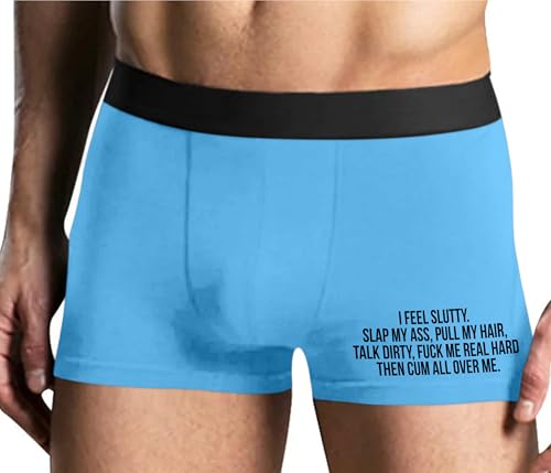 Knaughty Knickers I Feel Slutty Slap My Ass Pull Hair Talk Dirty Fuck Me Hard Blue Mens Boxer Brief Adult Fun Design