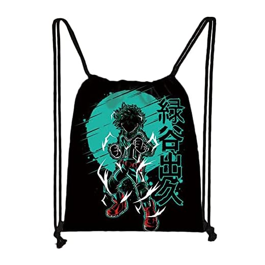 My Hero Academia - Mochila de lona estampada con cordón para deportes, gimnasio, viajes, bolsa de almacenamiento escolar para niños, niñas y adolescentes