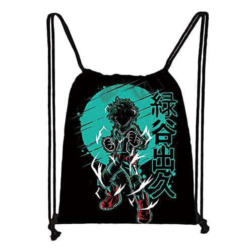 My Hero Academia   Mochila de lona estampada con cordón para deportes, gimnasio, viajes, bolsa de almacenamiento escolar para niños, niñas y adolescentes