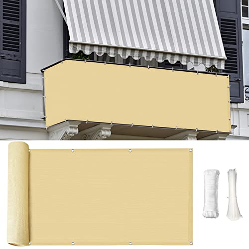 LIVEINU Balkonbespannung Balkon Sichtschutz Windschutz Sichtblende UV-Schutz Witterungsbeständig Gartensichtschutz UV 75% HDPE-Spezialgewebe Balkonverkleidung 75x300cm Gelb 2