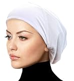 Middle Eastern Mall Women's Snood Cap Cotton Beanie Large Hijab Chemo Undercap (White)