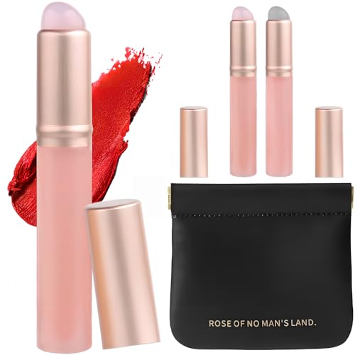 Lip Brush for Lipstick 3 PCS Silicone Lip Brushes with Black Leather storage bag Lip Makeup Applicator Beauty Tool with Lid(Pink)