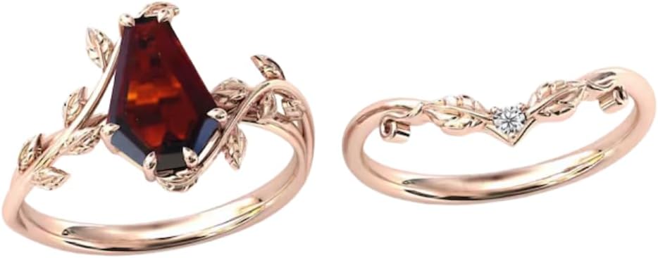 LS GEMS & JEWELS 18K Gold 2 Carat Gemstone Coffin Cut Engagement Ring Set, 18K Rose Gold Gemstone Ring, Wedding & Anniversary Ring For Women & Ladies