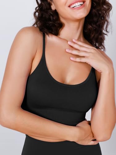Image of ODODOS Seamless Sports Bra for Women Ribbed Camisoles Non Padding Yoga Bra Crop Tank Tops