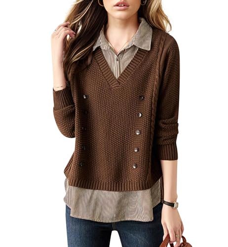 LAI MENG FIVE CATS Women's Long Sleeve Knit Layered Look