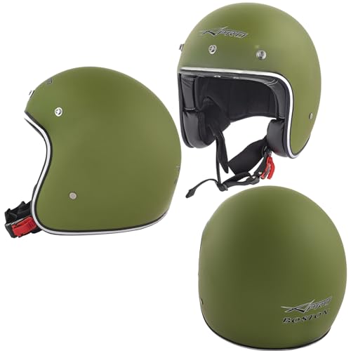 Casco Moto Jet Omologato Scooter ECE 22-06 Verde Opaco Custom Militare Taglia M