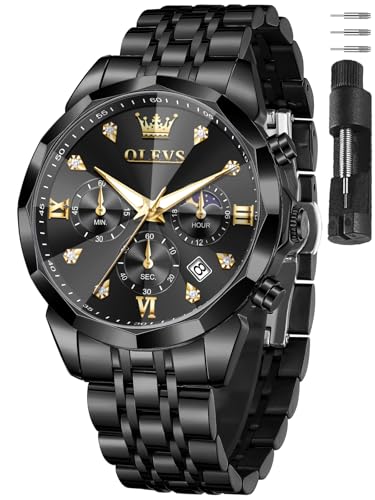 Image of OLEVS Watches for Men Stainless Steel Dress Men Watch with Date Big Face Chronograph Waterproof Luxury Fashion Watch Blue /Black /Gold /Green /Silver Face Relojes para Hombres