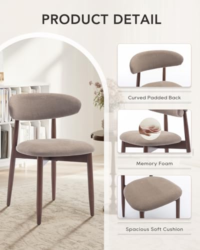 Image of Dining Room Chairs Set of 4, Upholstered Farmhouse Dining Chairs, Modern Fabric Kitchen Chairs with Solid Wood Leg, Camel