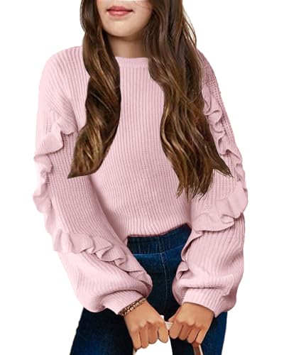 Arshiner Girls Long Lantern Sleeve Sweaters Crew Neck Knit Pullover Jumper Top