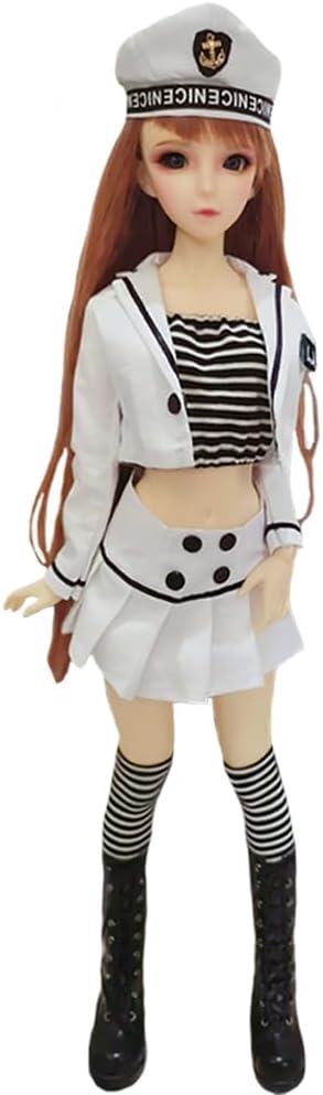 niannyyhouse 1/3 1/4 1/6 BJD Dolls Clothes White Hat Coat Skirt Striped Vest Socks Navy Suit Ball Jointed Dolls Accessories Dress Up Gift (1/4BJD)