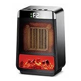 Portable Electric Fireplace Heater for Indoor Use, 1500W/750W Small Space PTC Fast Heating with 3D LED Flame, 7-Safety-Protection, Timer, Quiet Operation for Office, Bedroom, Home, Christmas（Black）