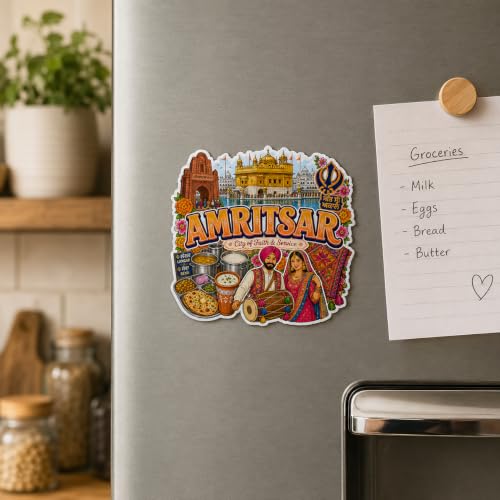 Image of Zesta Wooden Fridge Magnets Set | Refrigerator Decor Magnets for Kitchen | India Souvenir Fridge Magnet Collection | Wooden Magnet for Fridge Door Decoration (Amritsar)