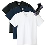 [グリマー] ドライ Vネック Tシャツ 3枚組 Sportsソックスセット ホワイト/ブラック/ネイビー L