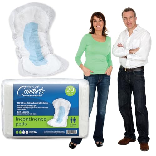 Premium Protection Incontinence Pads for Seniors, Super Absorbency for Day/Overnight Use, Safe for Sensitive Skin, Cotton Liner, Protects from Incontinence & Bladder Leaks, Pkg 20Ct by Easy Comforts