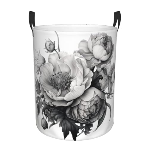 Cesta de lavandería redonda de grafito floral de una sola capa, cesta de tela Oxford duradera para almacenamiento en el hogar