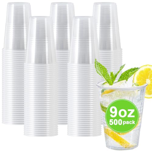 Clawsoff 500 Pack 9 oz Plastic Cups, Disposable Drinking Cups, Water Cups Plastic Clear Cups for...