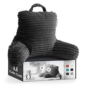 Clara Clark Reading Pillow for Kids – Back Pillow for Sitting in Bed, Plush Bed Pillows for Sitting Up in Bed, Grey Kids Reading Pillow, Shredded Foam Bed Chair Pillow with Arms and Pockets