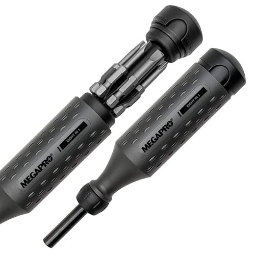 MEGAPRO 8-in-1 Multi-Bit Screwdriver | Kitchen Drawer Tool | Furniture Assembly | Household Repairs | Multi-Bit Screwdriver with Hex Shaft | Phillips Flat Square Torx (Charcoal/Black)