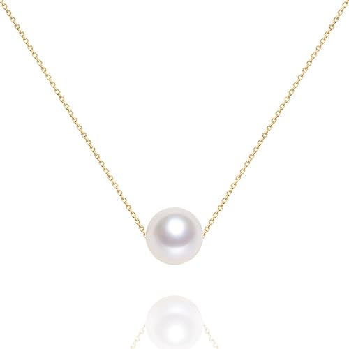 AAAA Single Pearl Necklace Sterling Silver Floating Freshwater Cultured Pearl Pendant Necklace for Women 16 inch,17.5 inch