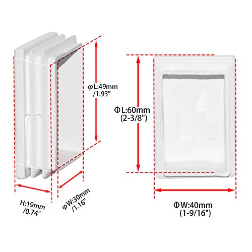 Image of Flyshop 8PCS 1-9 /16 inch x 2-3 /8 inch, 40 x 60 mm Plastic Tube Inserts Durable Pipe Plug Tubing End Caps Rectangle Hole Plugs Floor Protector, White
