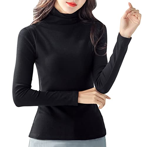 Chemise de nuit à manches longues en polaire pour femme - T-shirt thermique doux - Col rond à manches longues - Sous-vêtements thermiques - Haut en polaire, Noir , M Cover