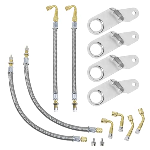 Kyostar Valve Stem Extenders, Double Tires Air Inflation Kit 6 Pieces Valve Extender Brass Adaptor 4 Pieces Brackets Universal Air Inflation Kit