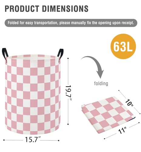 Image of Baby Laundry Hamper Basket Baby Hamper for Nursery Boy and Girl Cute Storage Bin Organizer Boho Room Decor(Pink Checkered)