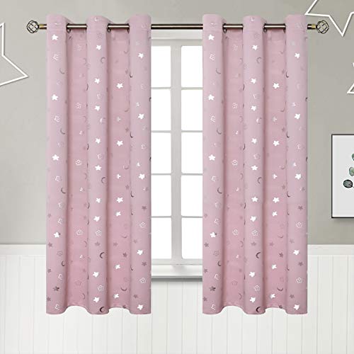 Image of BGment Pink Curtains for Girls Bedroom, Star and Moon Blackout Curtains for Kids Room 63 Inch Long, Thermal Insulated Room Darkening Nursery Window Curtains with Grommet, 2 Panels, 42 Wide, Light Pink
