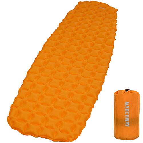 MARCHWAY Ultralight Inflatable Sleeping Pad Mummy Style, Durable Compact Portable Camping Air Mat for Outdoor Hiking Backpacking Traveling (Orange)