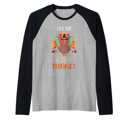 Soy el lindo pavo Gobble peregrino niños pequeños Acción de Gracias Camiseta Manga Raglan