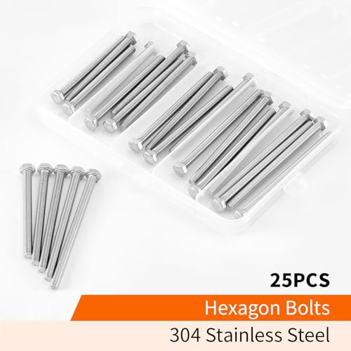 Image of M5 x 60mm 65mm 70mm 75mm 80mm Heavy Duty Hexagon Bolts Hex Head Screws, 304 Stainless Steel, Metric Fully Thread, Machine, Bright Finish, Assortment Kit 25PCS