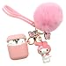 AirPods 2/1 Silicone Case, Adorable Replacement for Airpod Case Drop Proof (Silicone Skin and Cover for Apple Headphone Charging Case 2/1) with Fluffy Fur Ball Cute Cartoon Pets Keychains