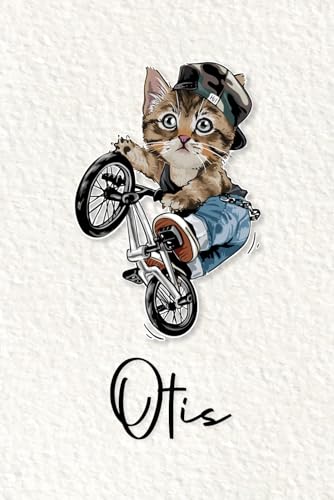 Otis: Cahier personnalisé avec prénom Otis | Cadeau d'anniversaire pour enfant, garçon, homme, copain ... | Chat à bicyclette | 110 pages lignée, ... pouces (15,24 x 22,86 cm) (French Edition)