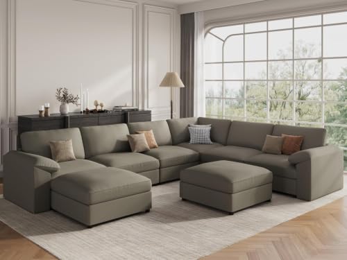 Image of EASE MOOSE Sectional Couches for Living Room,U Shaped Sofa,Light Grey