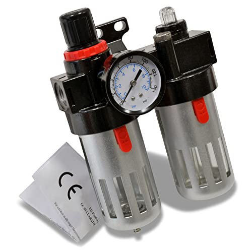 Druckluft Wartungseinheit 1/2 Zoll Zubehör für Kompressor Wasserabscheider Ölabscheider Druckluft Filter Druckminderer mit Manometer Partikel-Öl-& Wasserfilter für Druckluftleitungen und Schläuche Cover