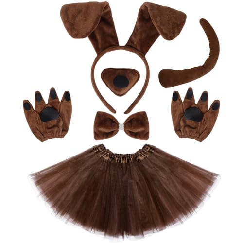 Sdfvsdg Puppy Dog Tutus Skirt Animal Costume Set Dog Ear Headband Bow Tie Paw Gloves Set for Women Halloween Cosplay