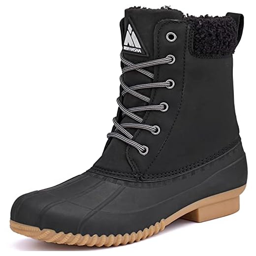 Mishansha Women's Duck Boots Waterproof Insulated Winter Snow Boots Cold Weather Rain Boots Warm Slip Resistant Walking Hiking Boot Black 8