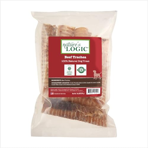 Nature's Logic Beef Trachea Dog Chew Treat - 100% USDA Prime Beef, All Natural Single Ingredient Dog Snack - Promotes Dental Hygiene - High Protein, Carnivore Recreation - Beef Trachea Treat, 1lb