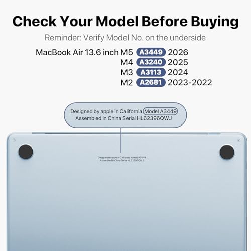 Image of Soonjet Compatible with MacBook Air 13 inch Case M5 M4 M3 M2 2026 2025-2022, Release Model A3449 A3240 A3113 A2681, [True-Tone Color Match] Hard Shell Laptop Cover for MacBook Air 13.6 inch - Sky Blue