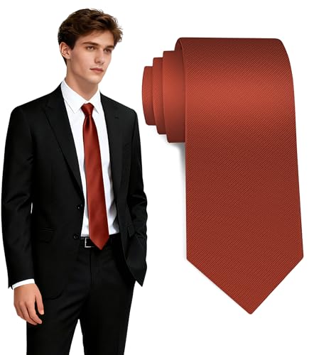 Fineknot Rust Ties for Men, Formal Neckties for Men, Solid Color Mens Ties for Business, Wedding, Party, Rust Neck Tie