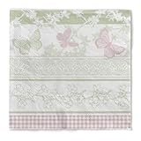 Mank Tissue Serviette Astrid 33 x 33 cm – 3-lagig, 100 Stück, weich & saugstark, Schmetterling Motiv Frühling Sommer in Salbei Rosé Weiß, Papierservietten, Hochzeit, Geburtstag