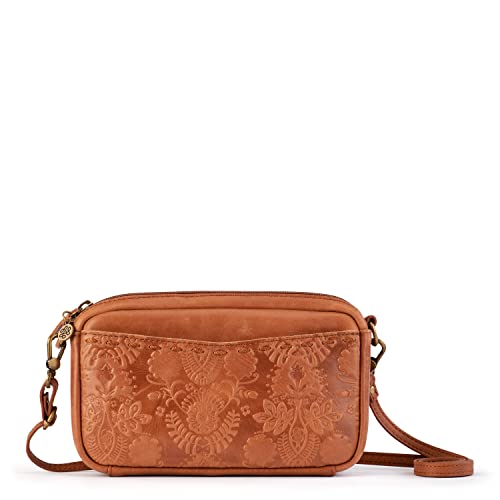 The Sak Womens Cora Leather Crossbody, Tobacco Floral Embossed, One Size Us #TOP5